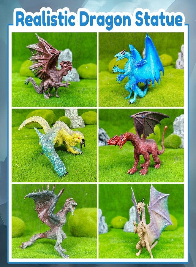 EOIVSH 6pcs Dragon Toys for Kids, 5 inch Ancient Flying Dragon Figurines, Mythical Toy Figures & Playset Gift for 3 4 5 6 7 Boys Girls, Cake Topper & Party Favors - Image 2